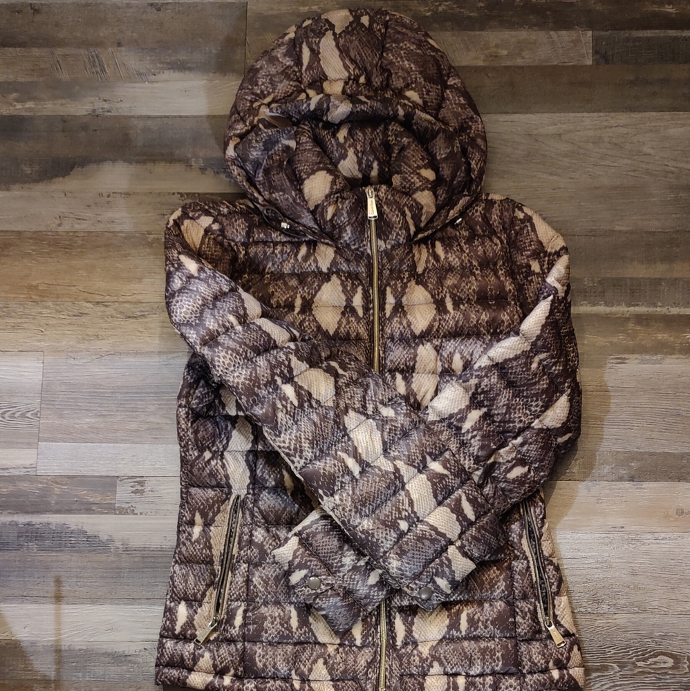 Calvin Klein down packable snake print coat